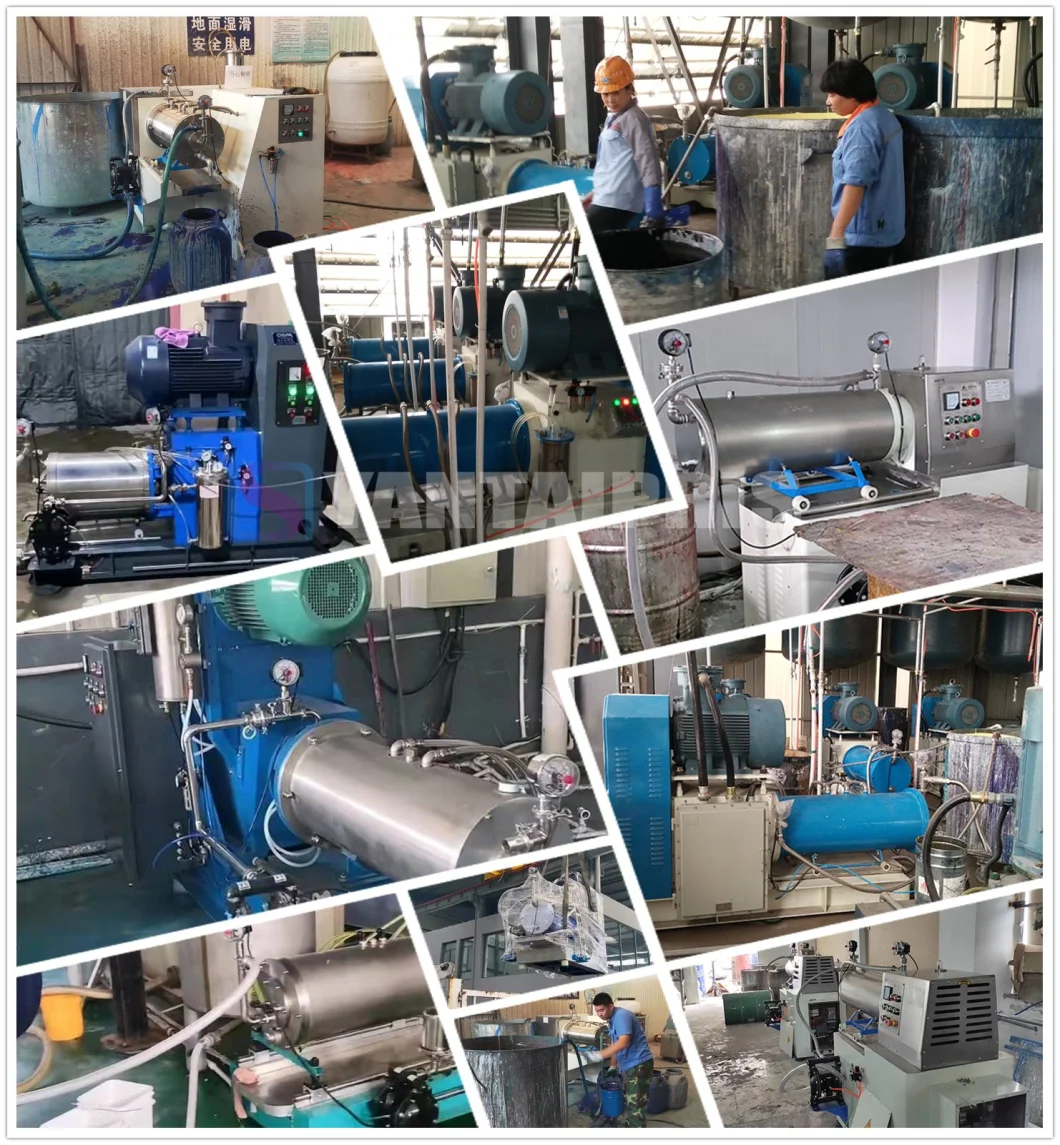 100L Big Output Pin Rod Type Horizontal Sand Bead Grinding Mill with Plastic Polyurethane Liner